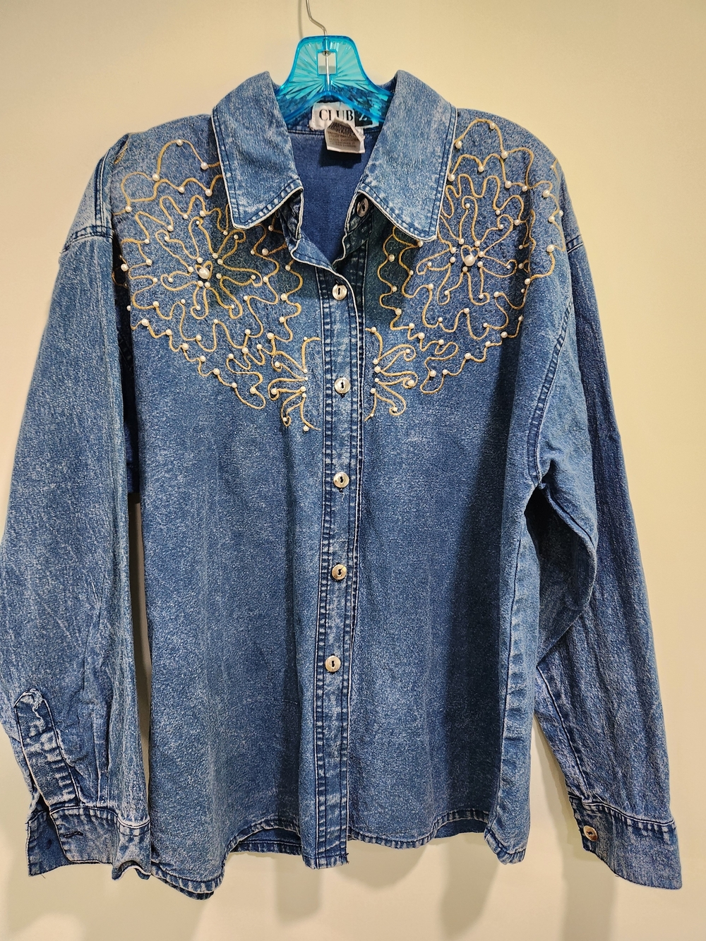 Embellished Blue Denim Women's Shirt Vintage